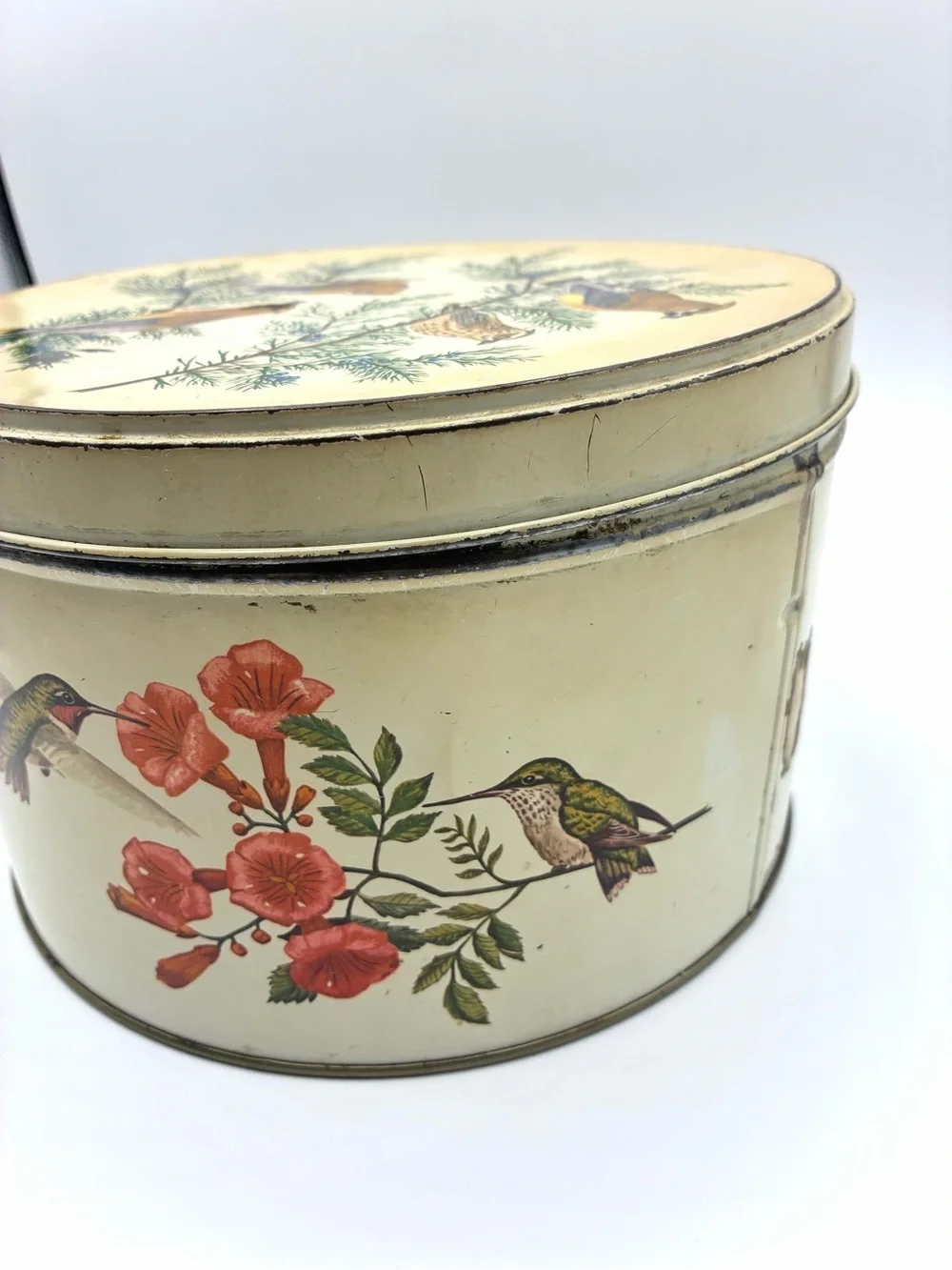 Vintage Tom Sturgis Bird Tin Round Metal Storage Box Cottagecore